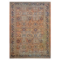Antique Persian Sultanabad Wool 8 x 12 Rust Navy & Ivory Handmade