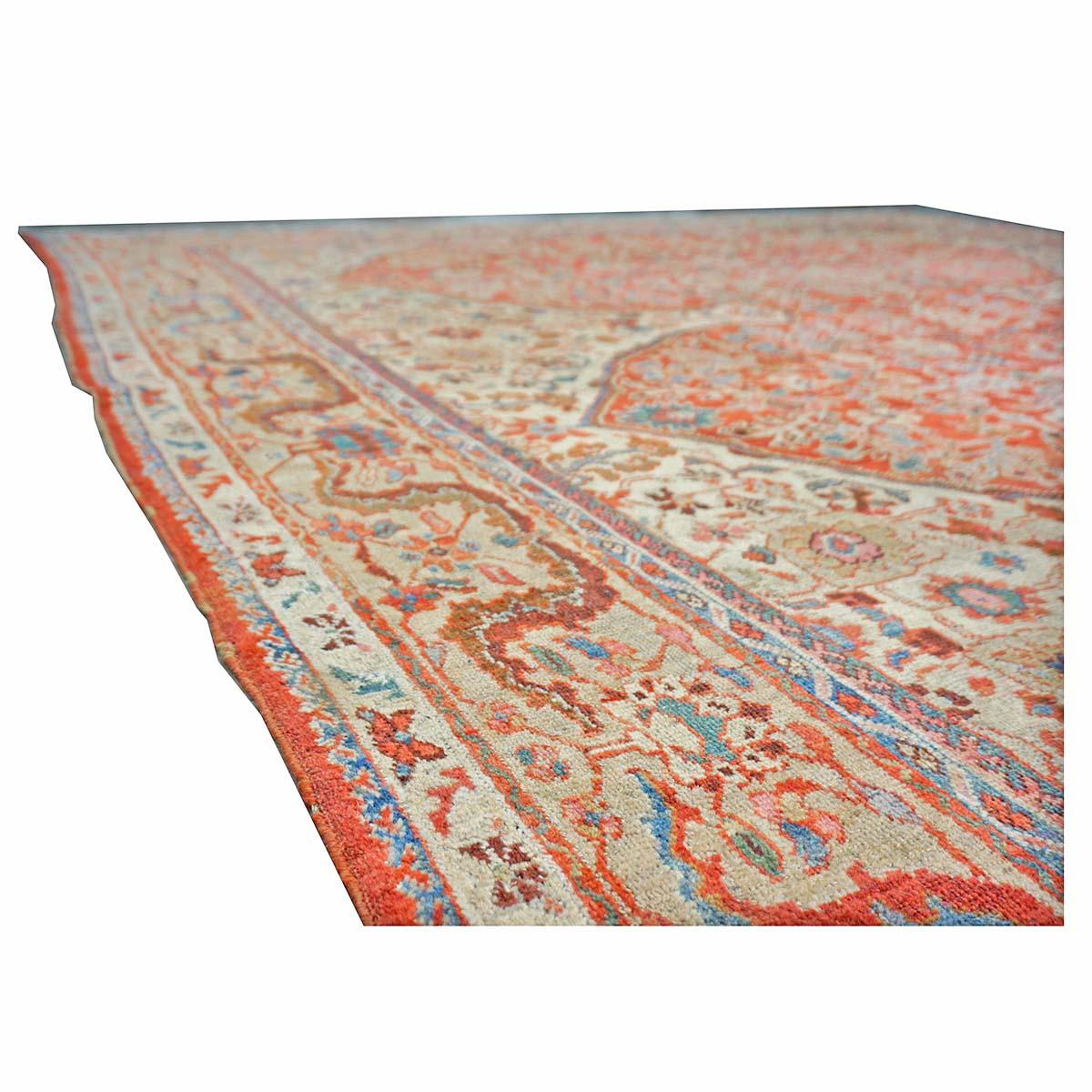 Antico tappeto persiano Sultanabad Rugs in lana 9 x 12 rosso, avorio e blu fatto a mano in vendita 3