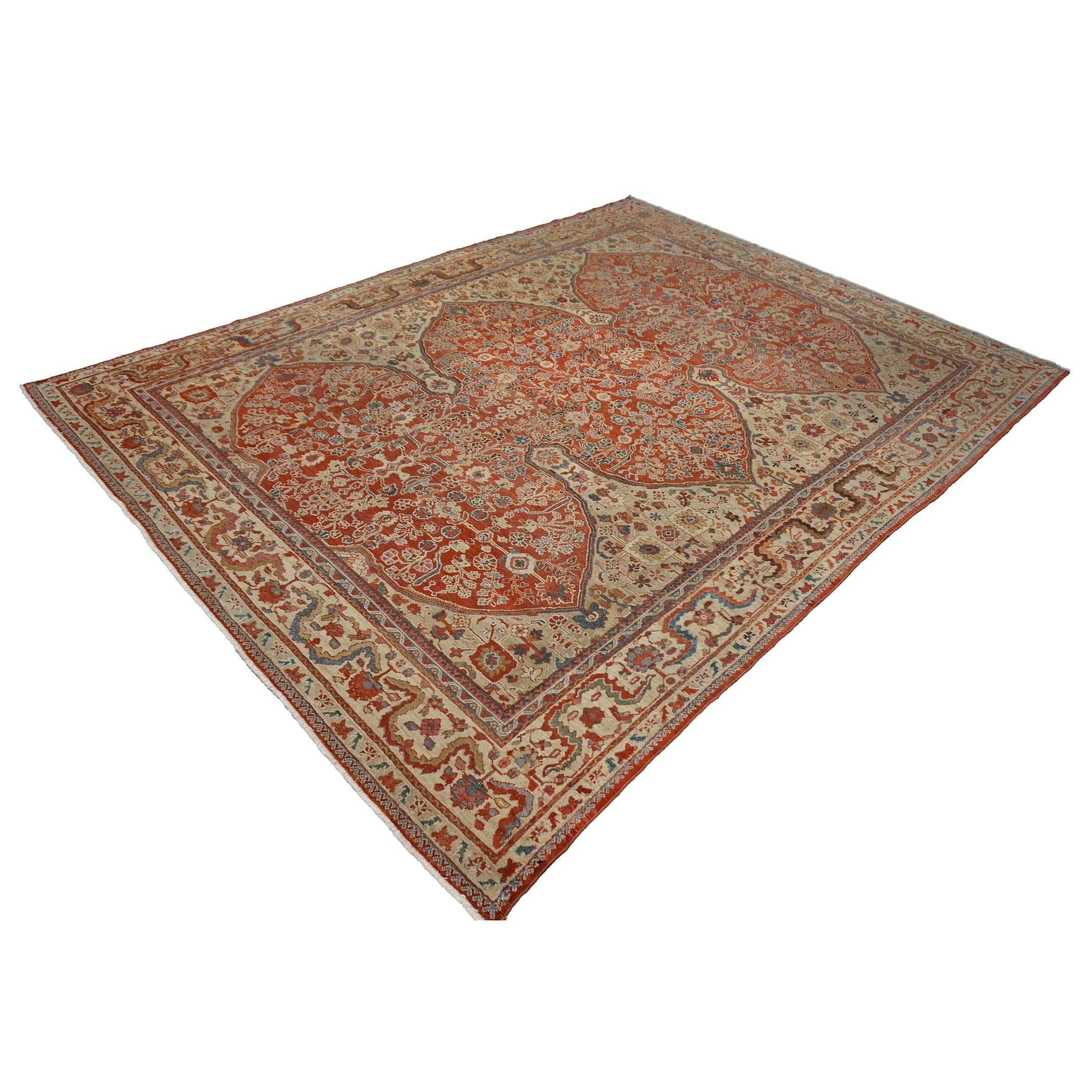 Antico tappeto persiano Sultanabad Rugs in lana 9 x 12 rosso, avorio e blu fatto a mano in vendita 3