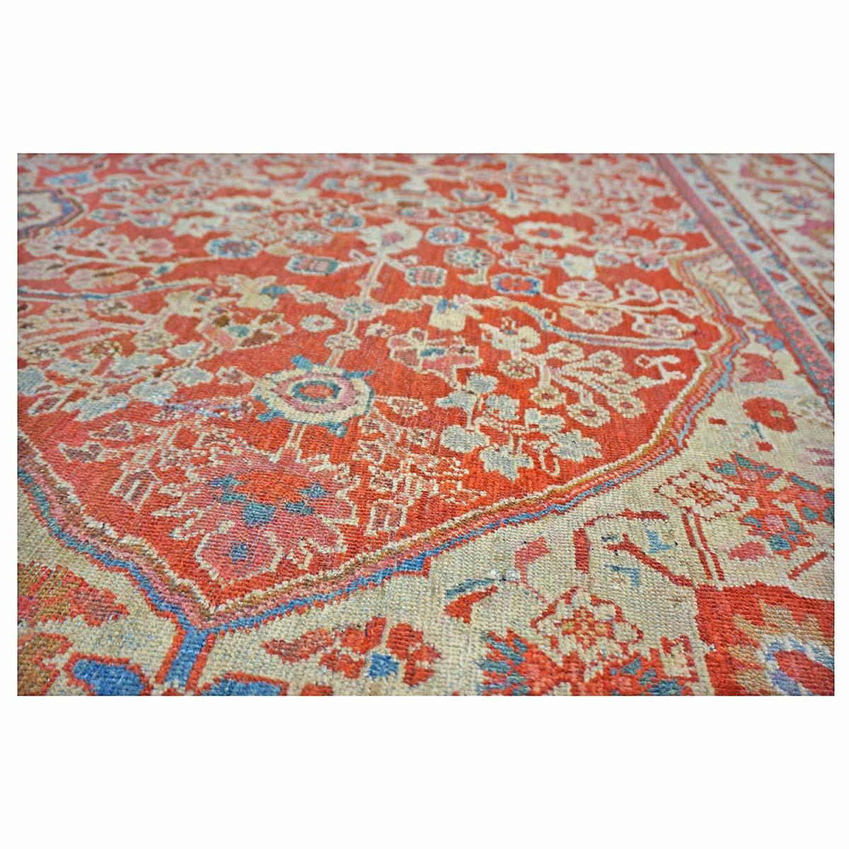 Antico tappeto persiano Sultanabad Rugs in lana 9 x 12 rosso, avorio e blu fatto a mano in vendita 4