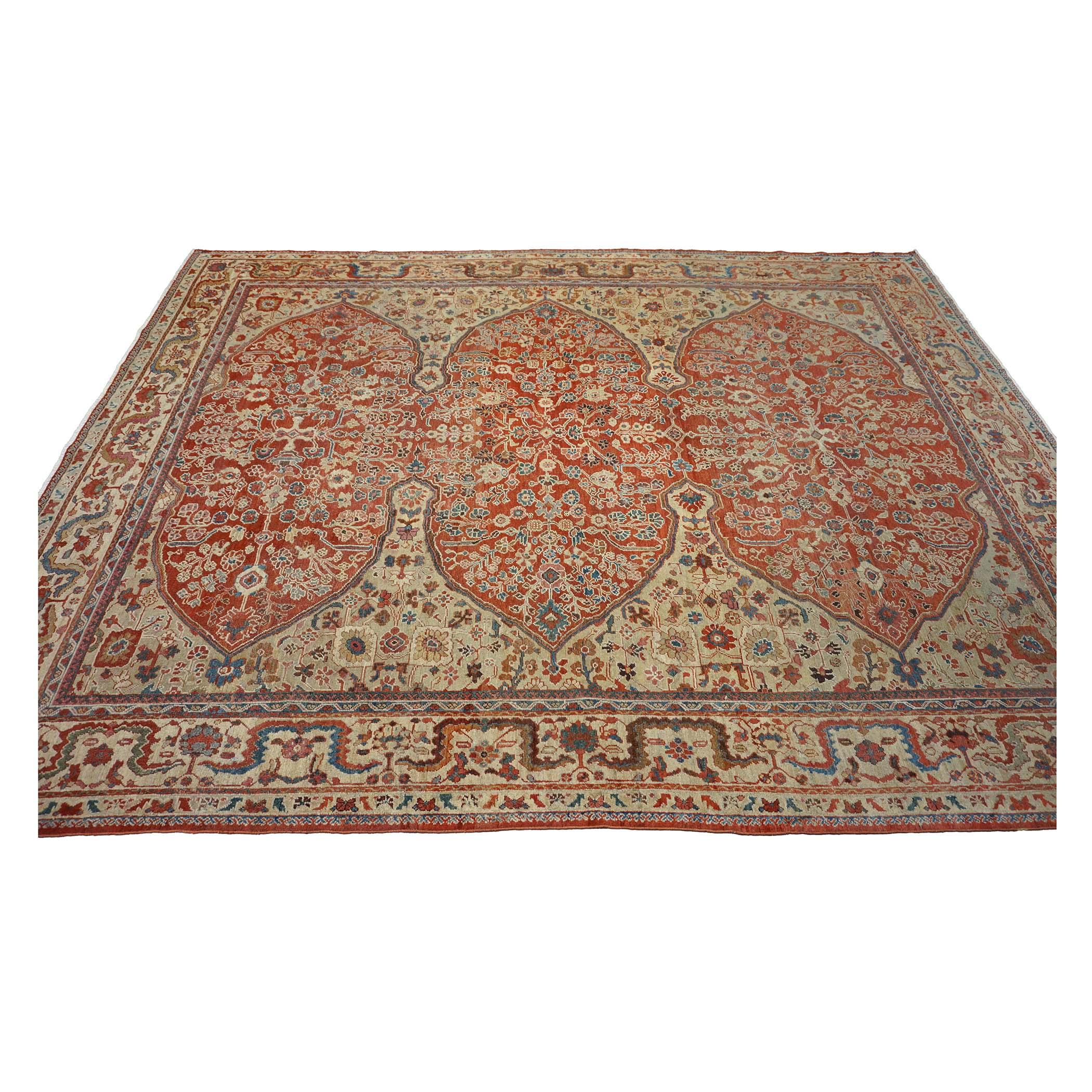 Antico tappeto persiano Sultanabad Rugs in lana 9 x 12 rosso, avorio e blu fatto a mano in vendita 4