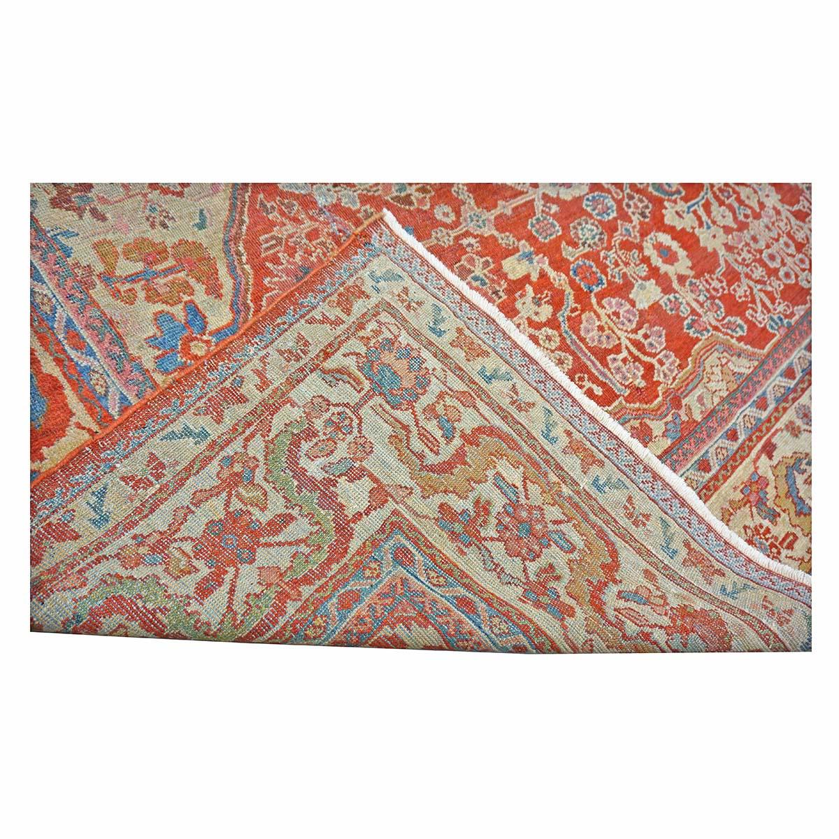 Antico tappeto persiano Sultanabad Rugs in lana 9 x 12 rosso, avorio e blu fatto a mano in vendita 5