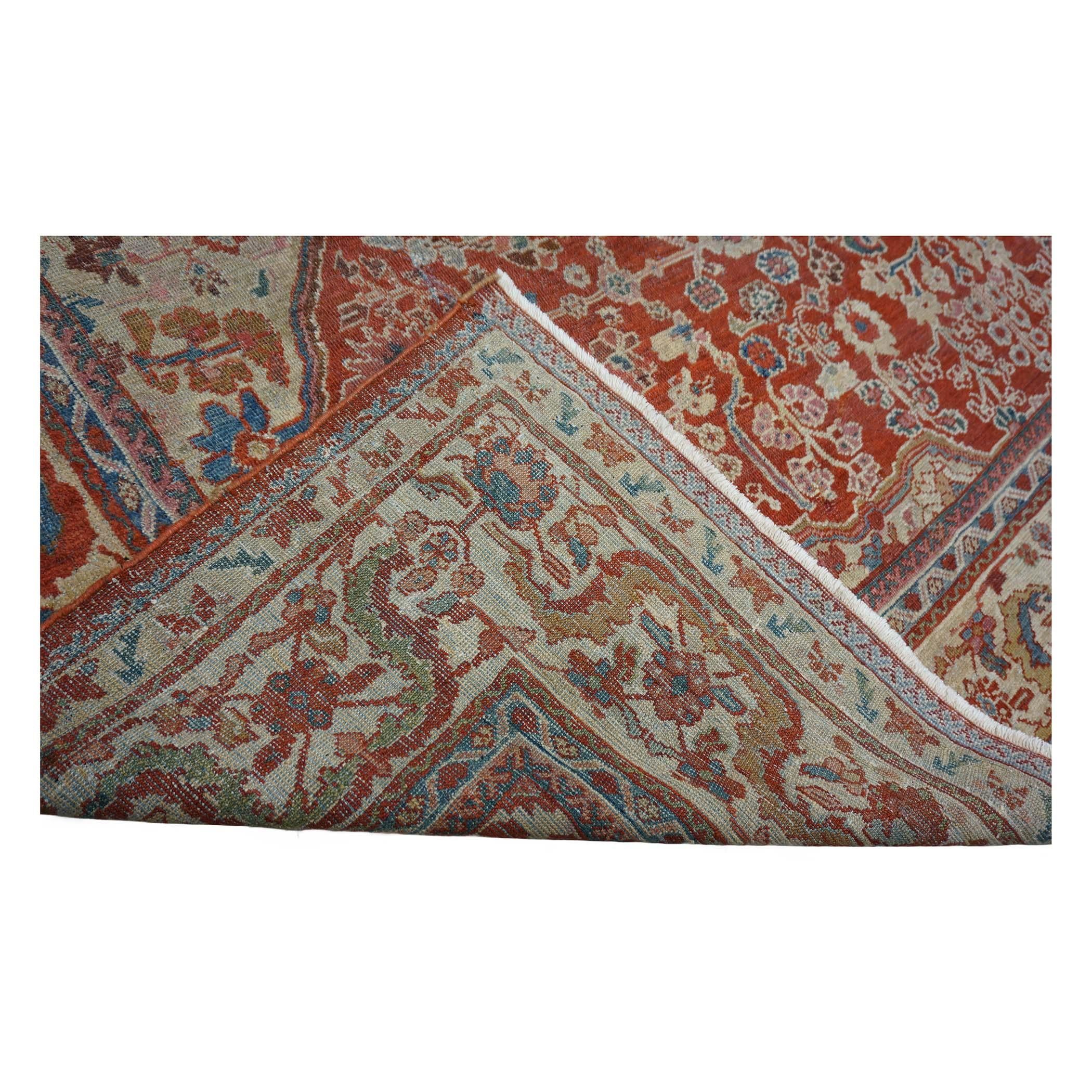 Antico tappeto persiano Sultanabad Rugs in lana 9 x 12 rosso, avorio e blu fatto a mano in vendita 5