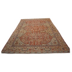 Antique Persian Sultanabad Wool 9 x 12 Red, Ivory & Blue Handmade Area Rug