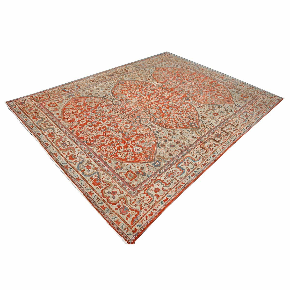 Annodato a mano Antico tappeto persiano Sultanabad Rugs in lana 9 x 12 rosso, avorio e blu fatto a mano in vendita