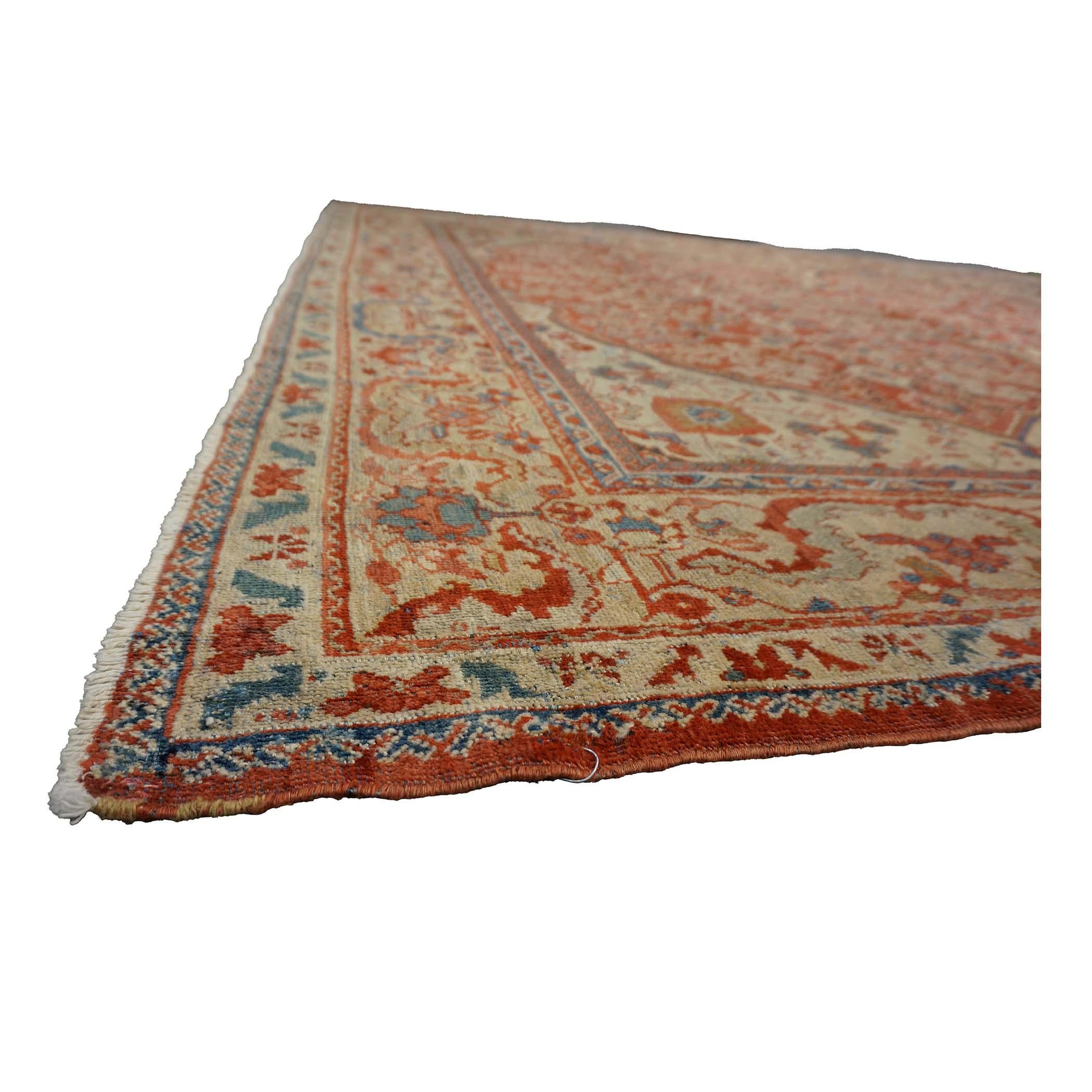 Annodato a mano Antico tappeto persiano Sultanabad Rugs in lana 9 x 12 rosso, avorio e blu fatto a mano in vendita