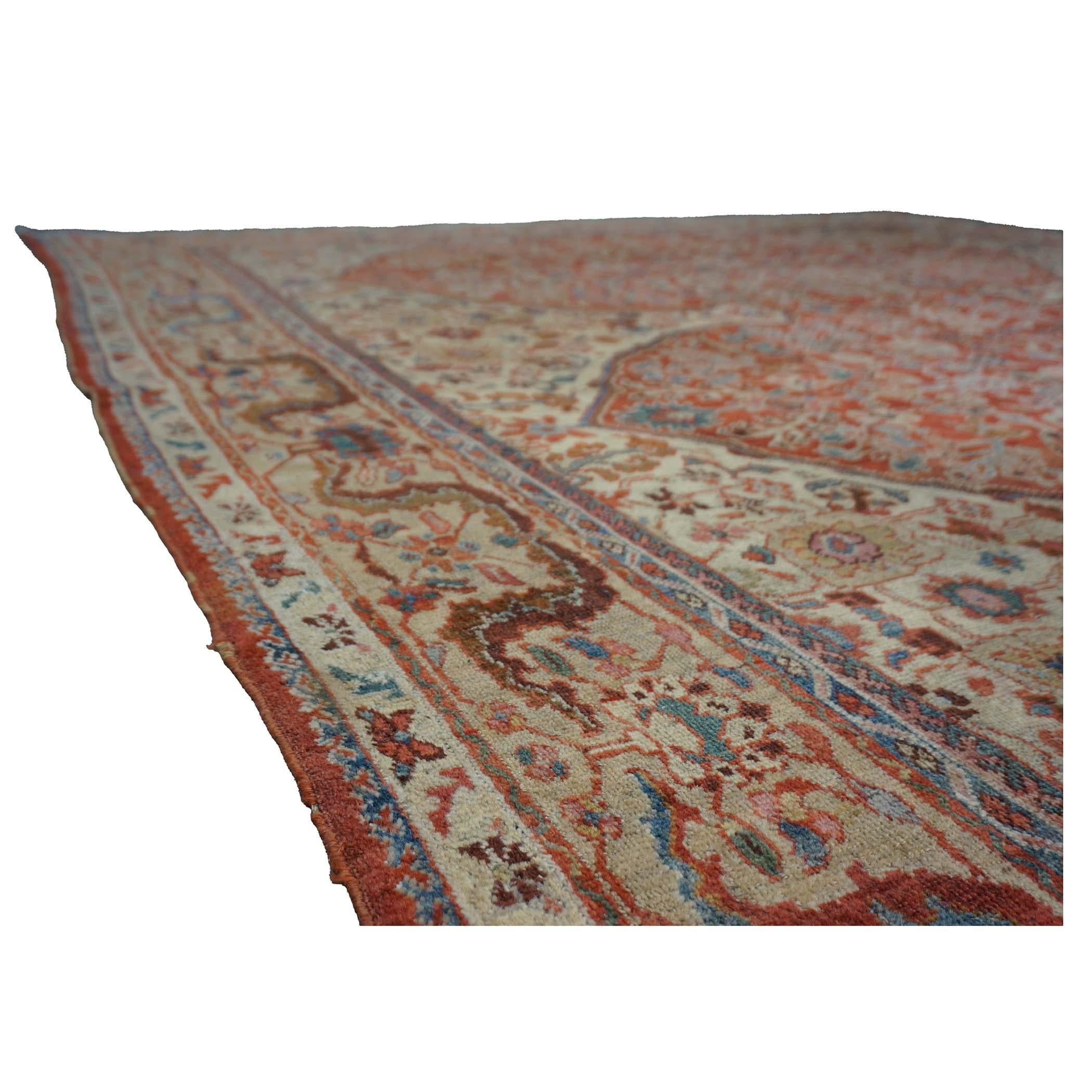 Inizio XX secolo Antico tappeto persiano Sultanabad Rugs in lana 9 x 12 rosso, avorio e blu fatto a mano in vendita