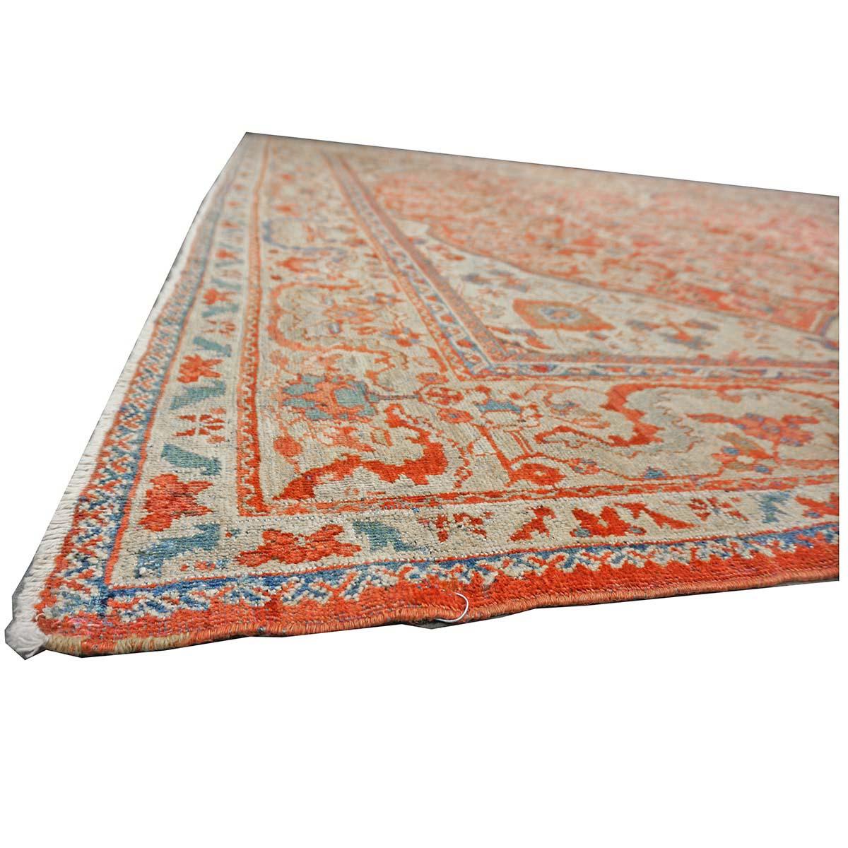 Antico tappeto persiano Sultanabad Rugs in lana 9 x 12 rosso, avorio e blu fatto a mano in vendita 1