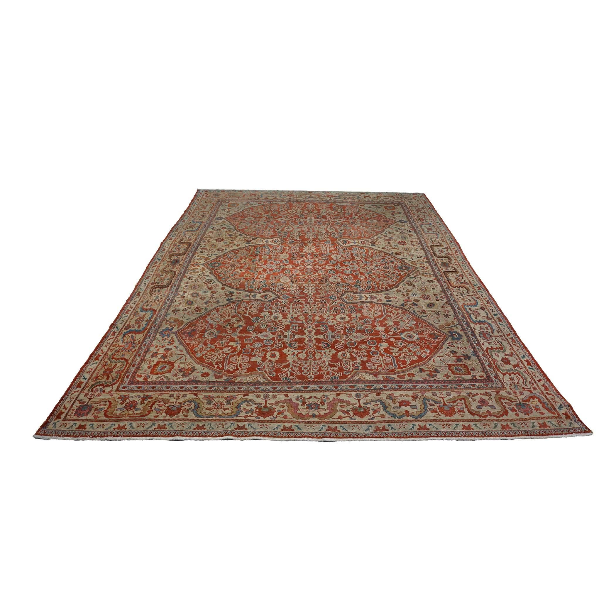 Antico tappeto persiano Sultanabad Rugs in lana 9 x 12 rosso, avorio e blu fatto a mano in vendita 1