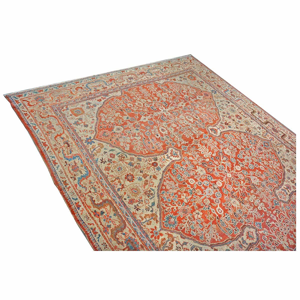 Antico tappeto persiano Sultanabad Rugs in lana 9 x 12 rosso, avorio e blu fatto a mano in vendita 2