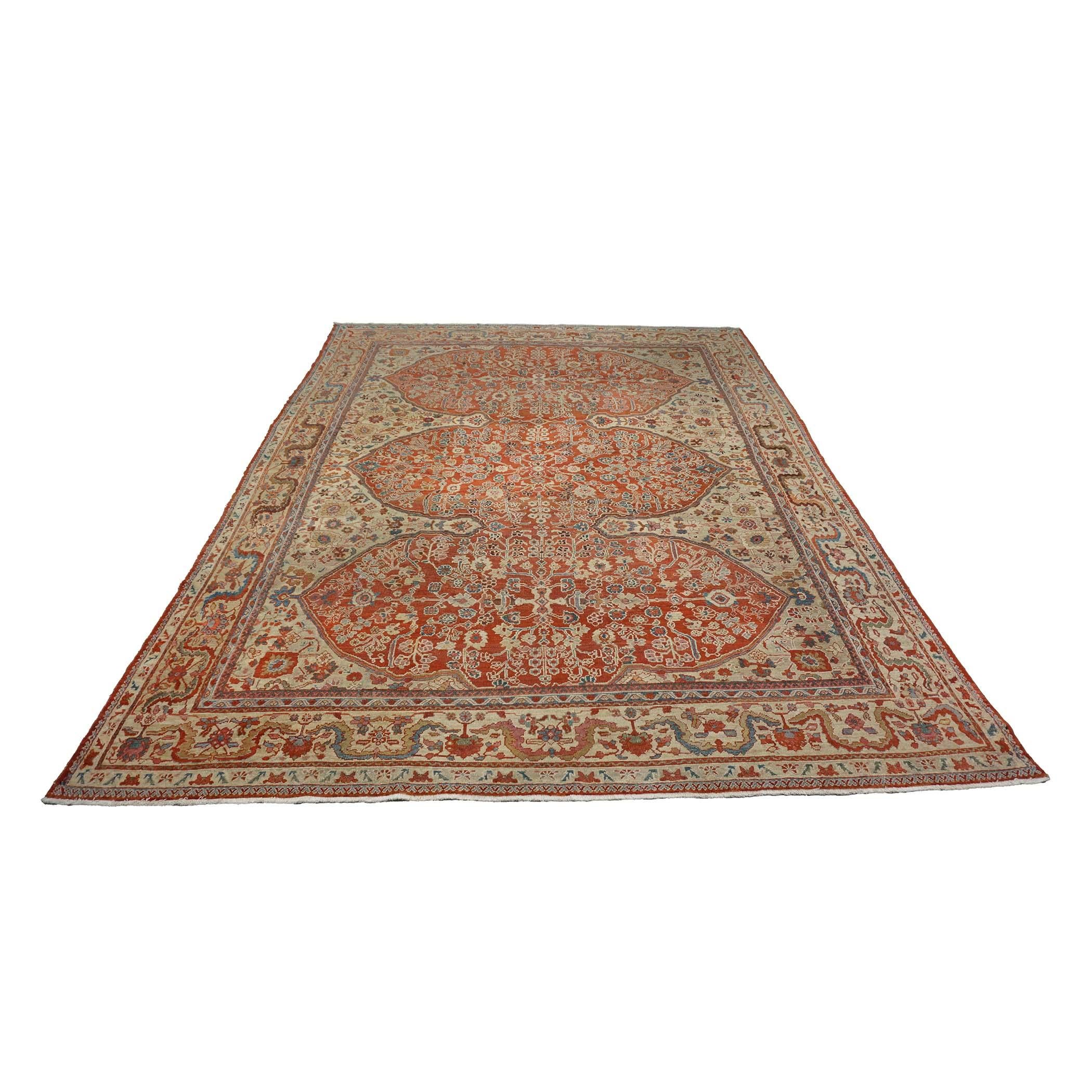 Antico tappeto persiano Sultanabad Rugs in lana 9 x 12 rosso, avorio e blu fatto a mano in vendita 2