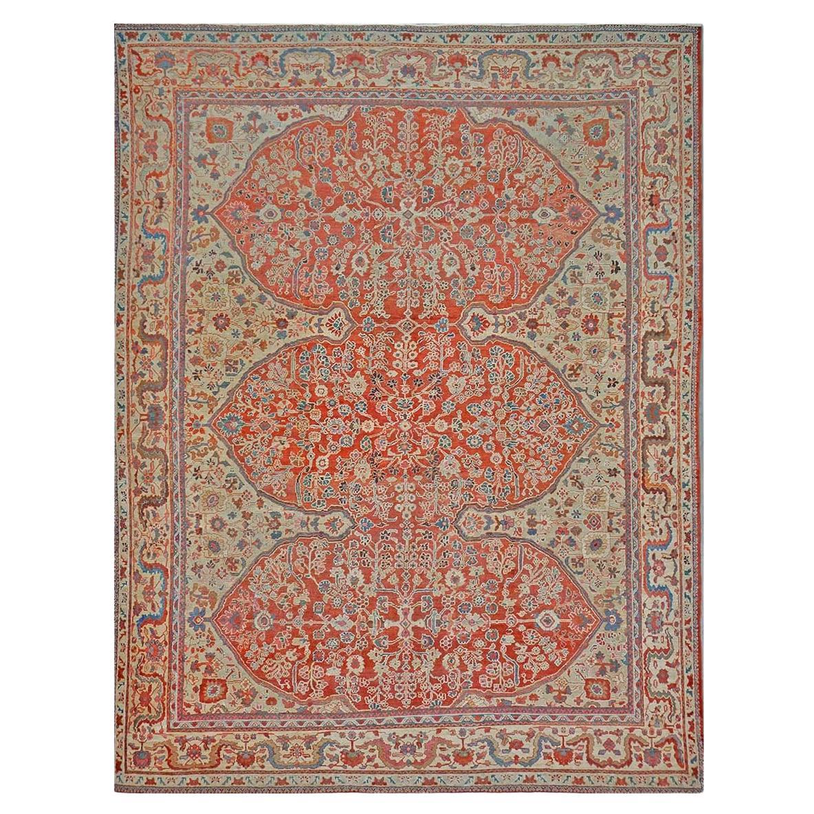 Antico tappeto persiano Sultanabad Rugs in lana 9 x 12 rosso, avorio e blu fatto a mano