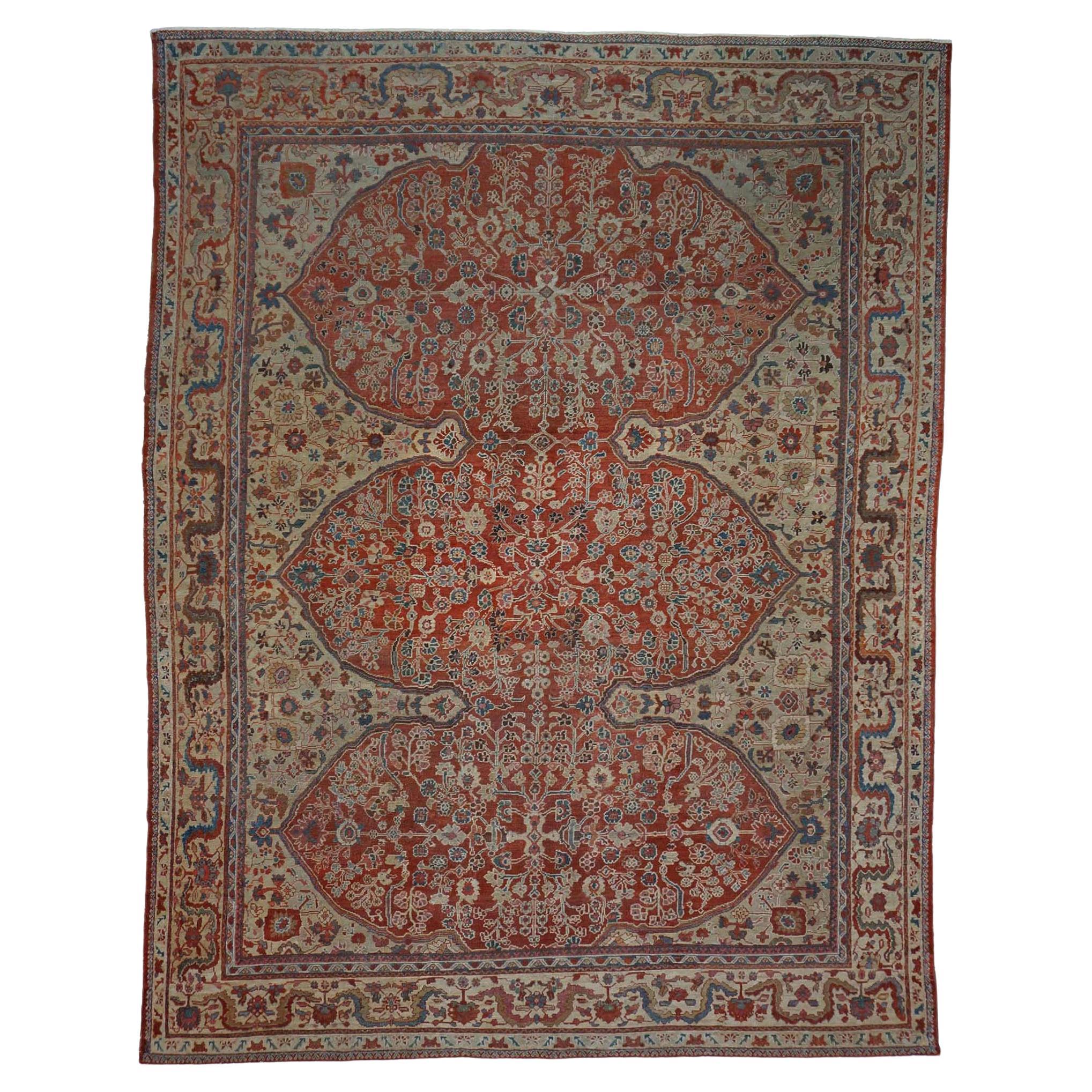 Antike persische Sultanabad Rugs 9 x 12 Rot, Elfenbein & Blau Handmade Area Rug