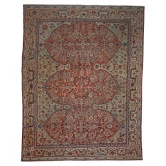 Ancien tapis persan Sultanabad Rugs en laine 9 x 12 rouge, ivoire et bleu fait main