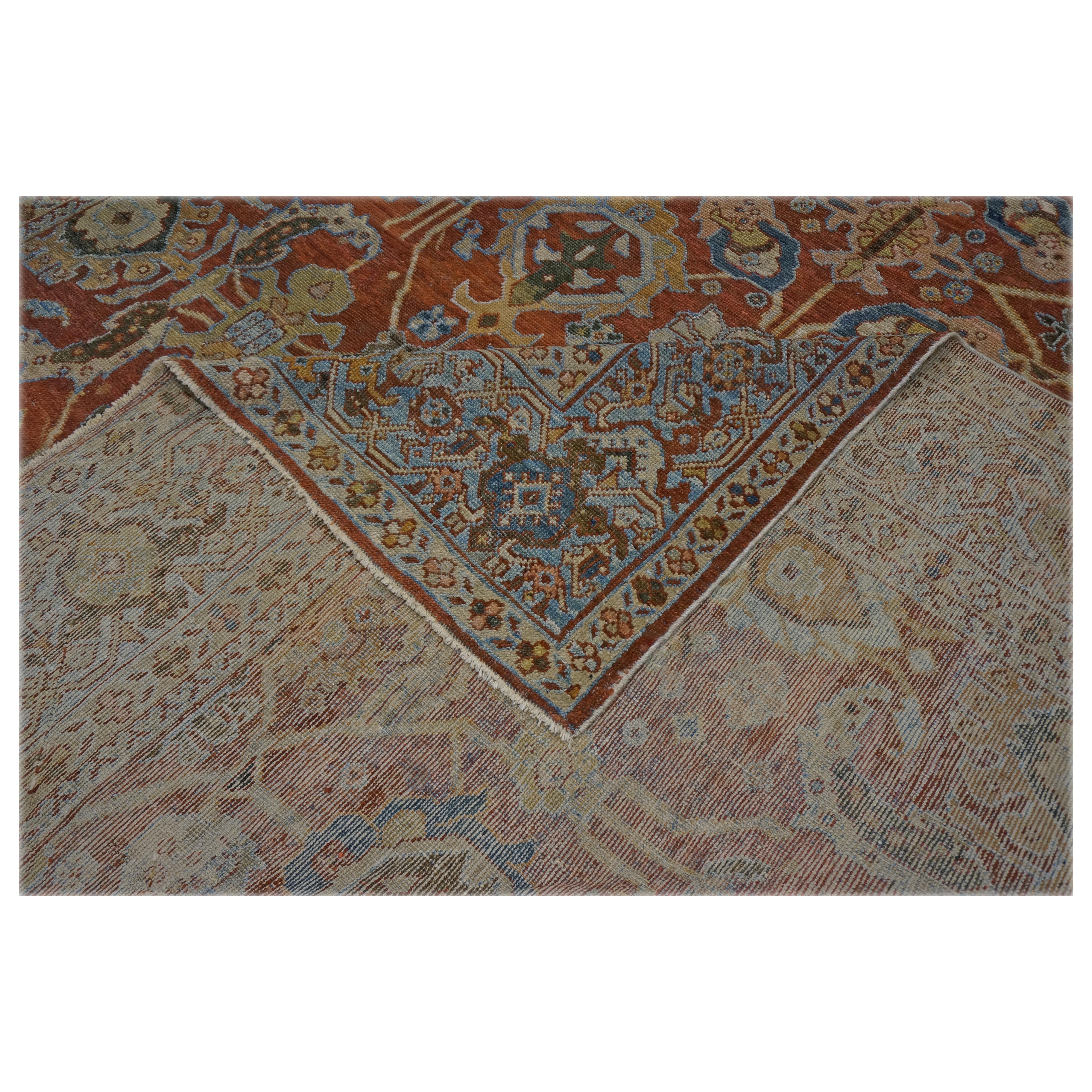 Antico tappeto persiano Sultanabad Rugs in lana 9 x 12 ruggine, marina e avorio fatto a mano in vendita 3