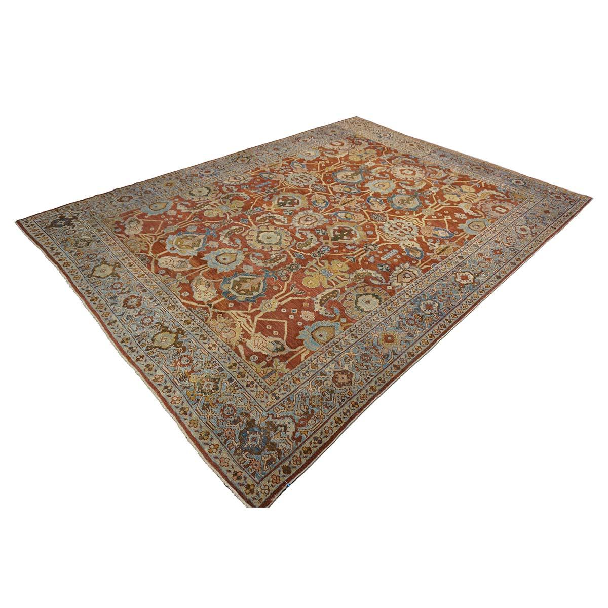 Persiano Antico tappeto persiano Sultanabad Rugs in lana 9 x 12 ruggine, marina e avorio fatto a mano in vendita