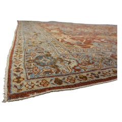 Antique Persian Sultanabad 9 x 12 Rust, Light Blue & Ivory Handmade Area Rug