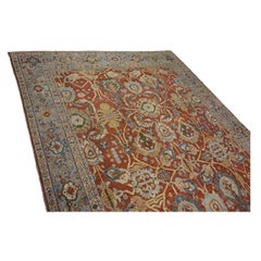 Antique Persian Sultanabad Wool 9 x 12 Rust, Navy & Ivory Handmade Area Rug