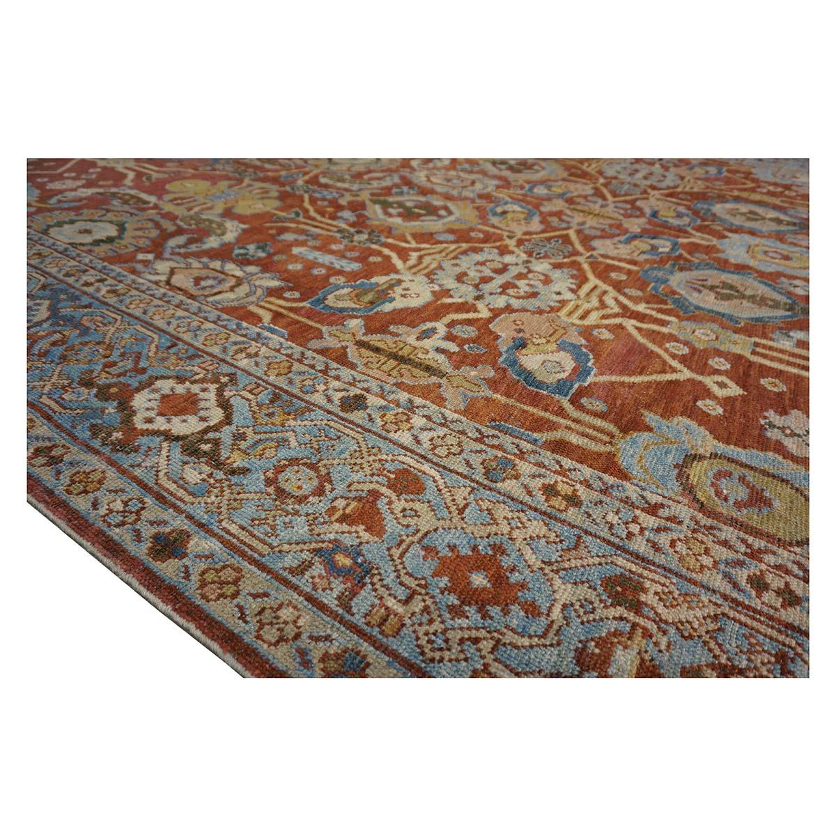 Inizio XX secolo Antico tappeto persiano Sultanabad Rugs in lana 9 x 12 ruggine, marina e avorio fatto a mano in vendita