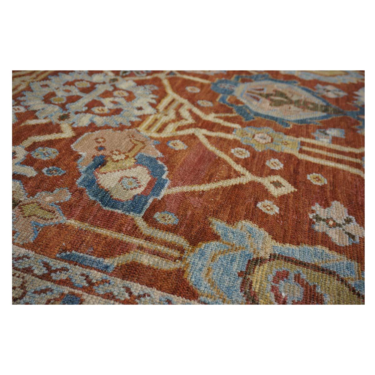 Lana Antico tappeto persiano Sultanabad Rugs in lana 9 x 12 ruggine, marina e avorio fatto a mano in vendita