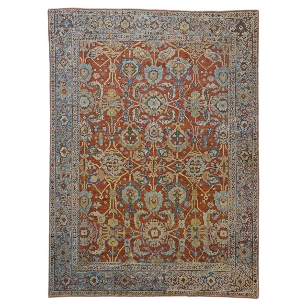 Antico tappeto persiano Sultanabad Rugs in lana 9 x 12 ruggine, marina e avorio fatto a mano