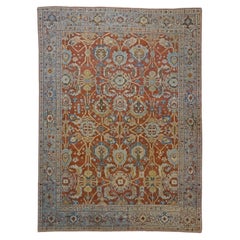 Antico tappeto persiano Sultanabad Rugs in lana 9 x 12 ruggine, marina e avorio fatto a mano