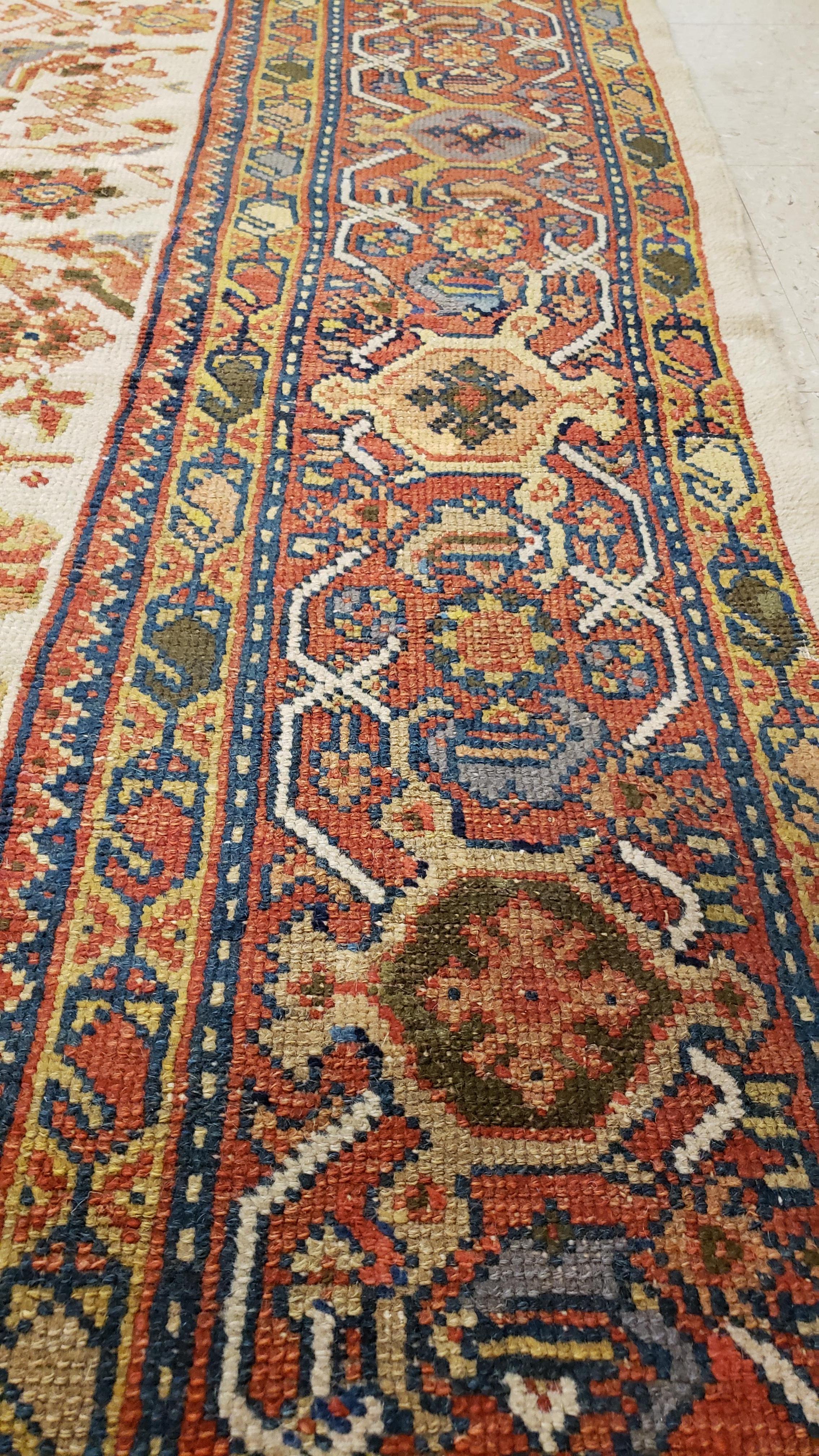 19th Century Antique Persian Sultanabad, Wool Handmade Beige, Gold, Navy and Red Oriental Rug For Sale