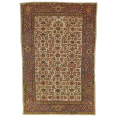 Antique Persian Sultanabad, Wool Handmade Beige, Gold, Navy and Red Oriental Rug