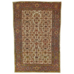 Antiker persischer Sultanabad-Teppich aus Wolle, handgefertigt in Beige, Gold, Marineblau und Rot