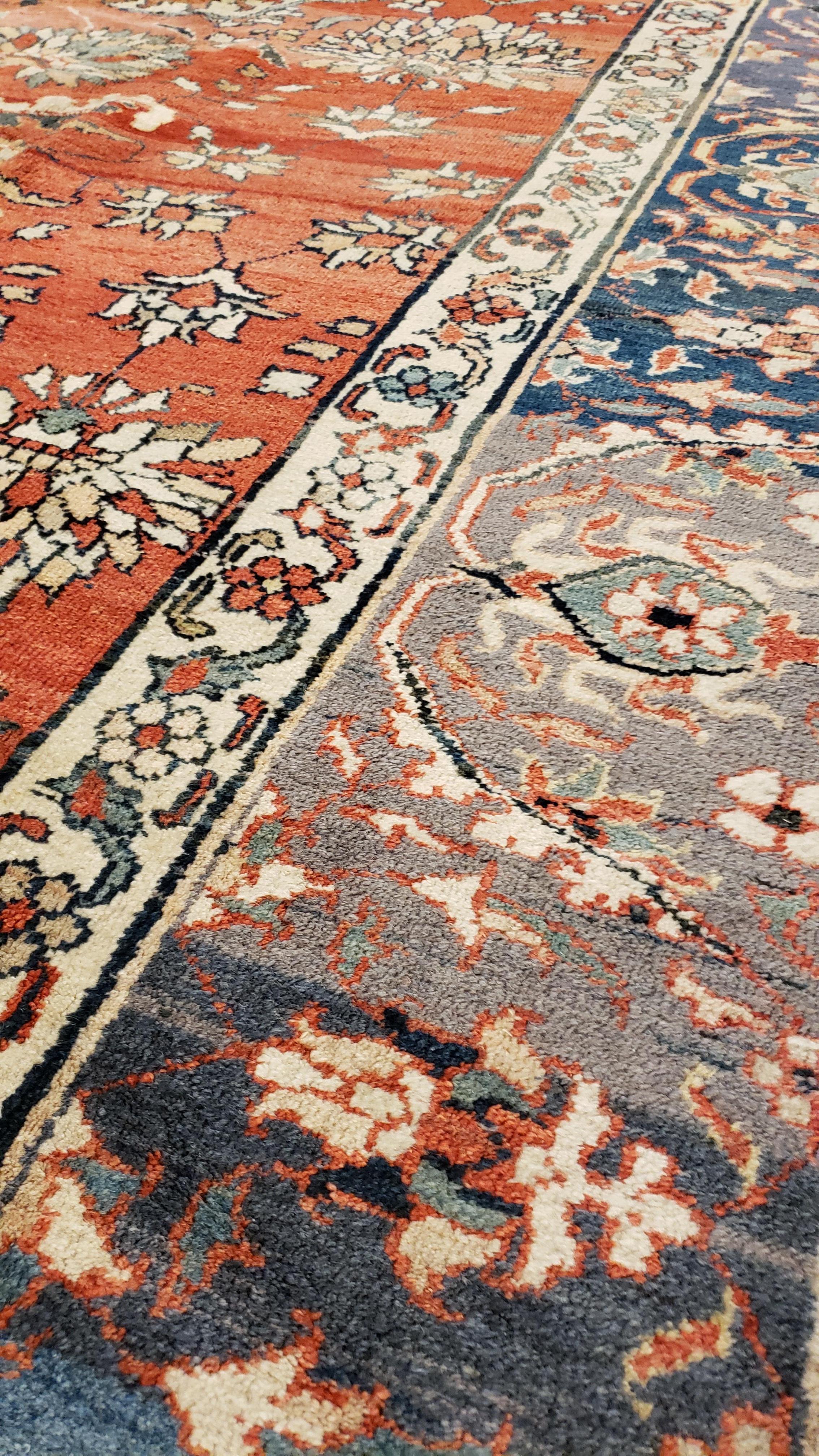 Antique Persian Sultanabad, Wool Handmade Oriental Rug Beige, Light Blue and Red For Sale 2