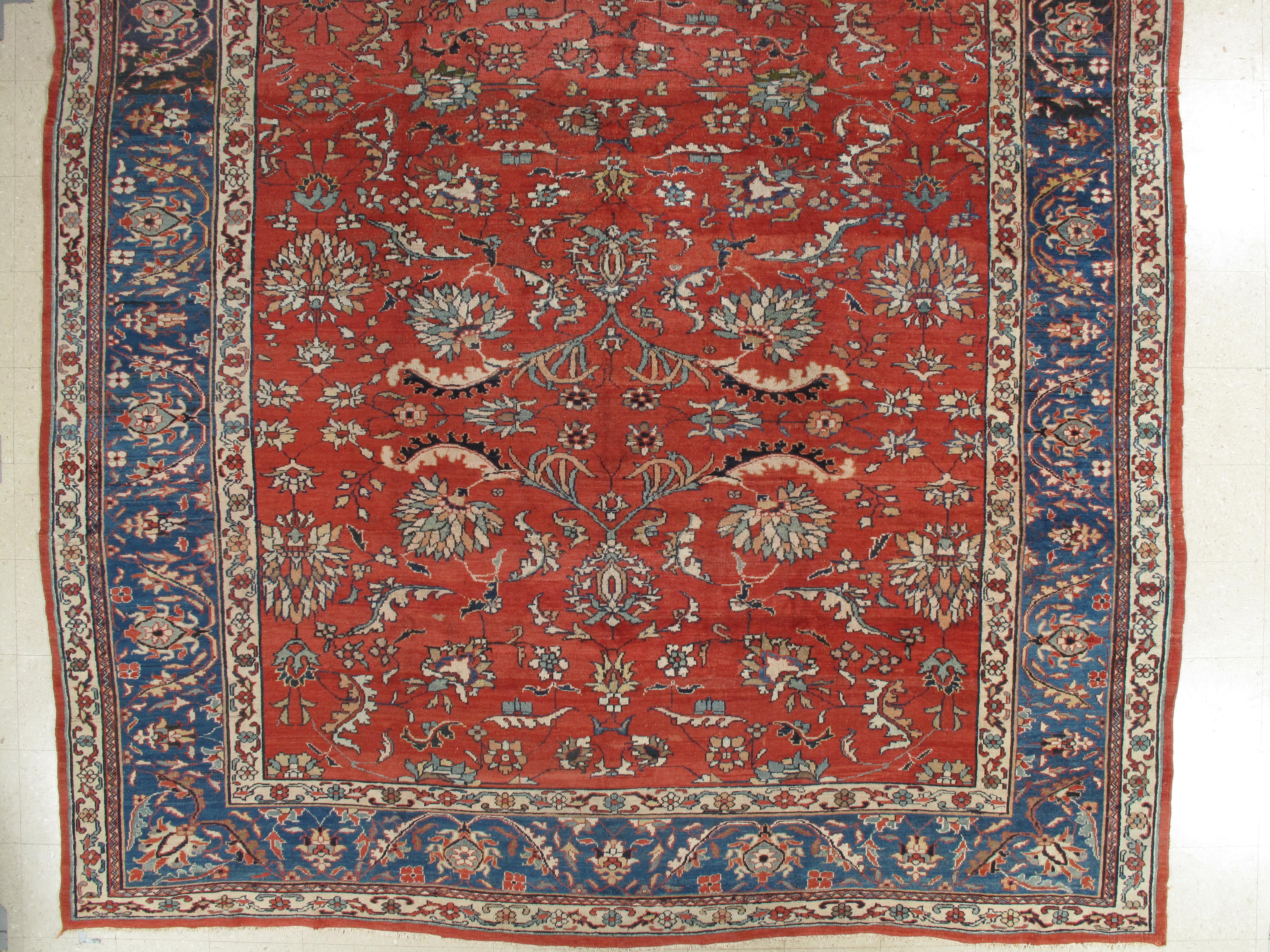 Antique Persian Sultanabad, Wool Handmade Oriental Rug Beige, Light Blue and Red For Sale 3