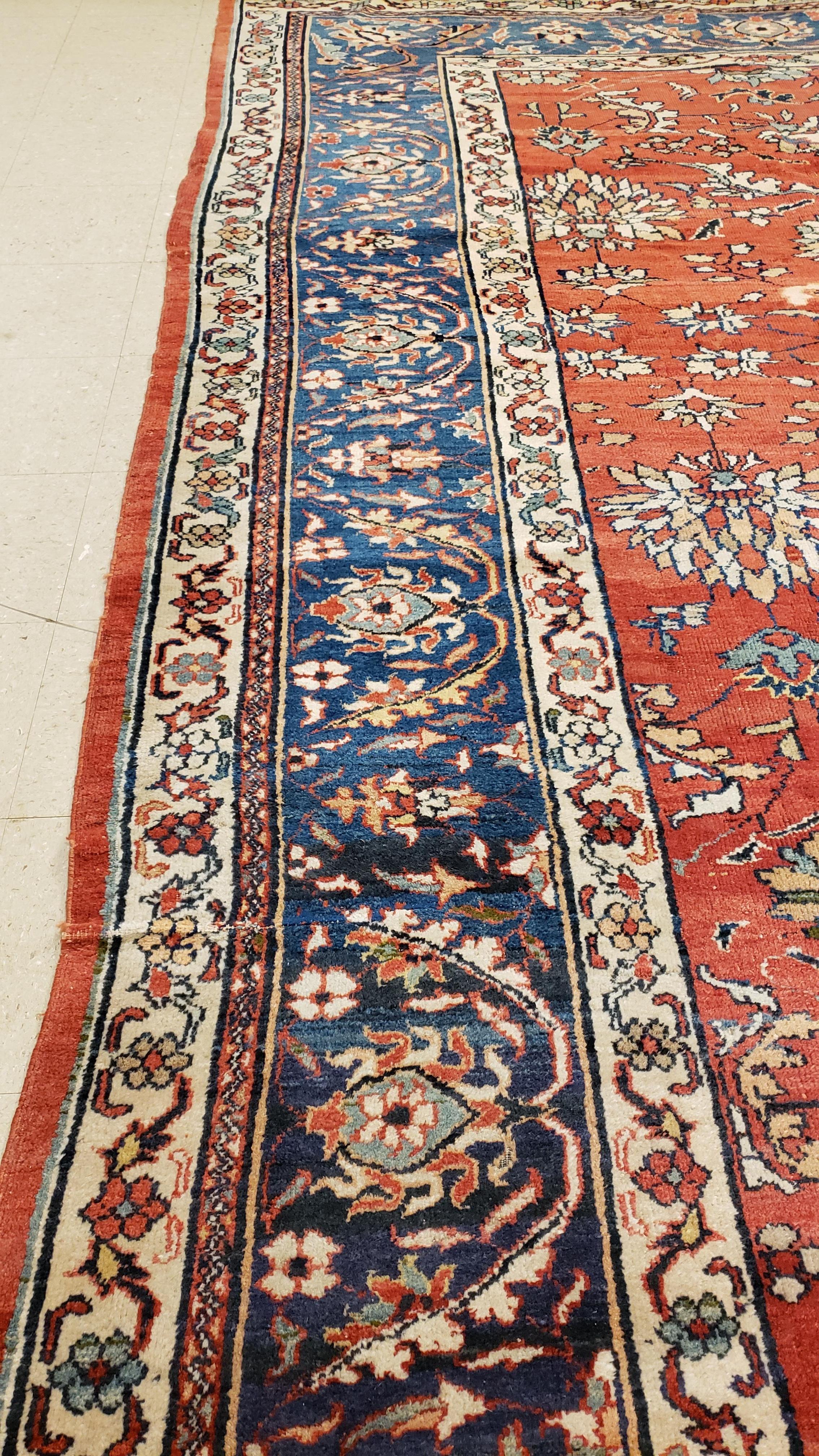 Hand-Knotted Antique Persian Sultanabad, Wool Handmade Oriental Rug Beige, Light Blue and Red For Sale