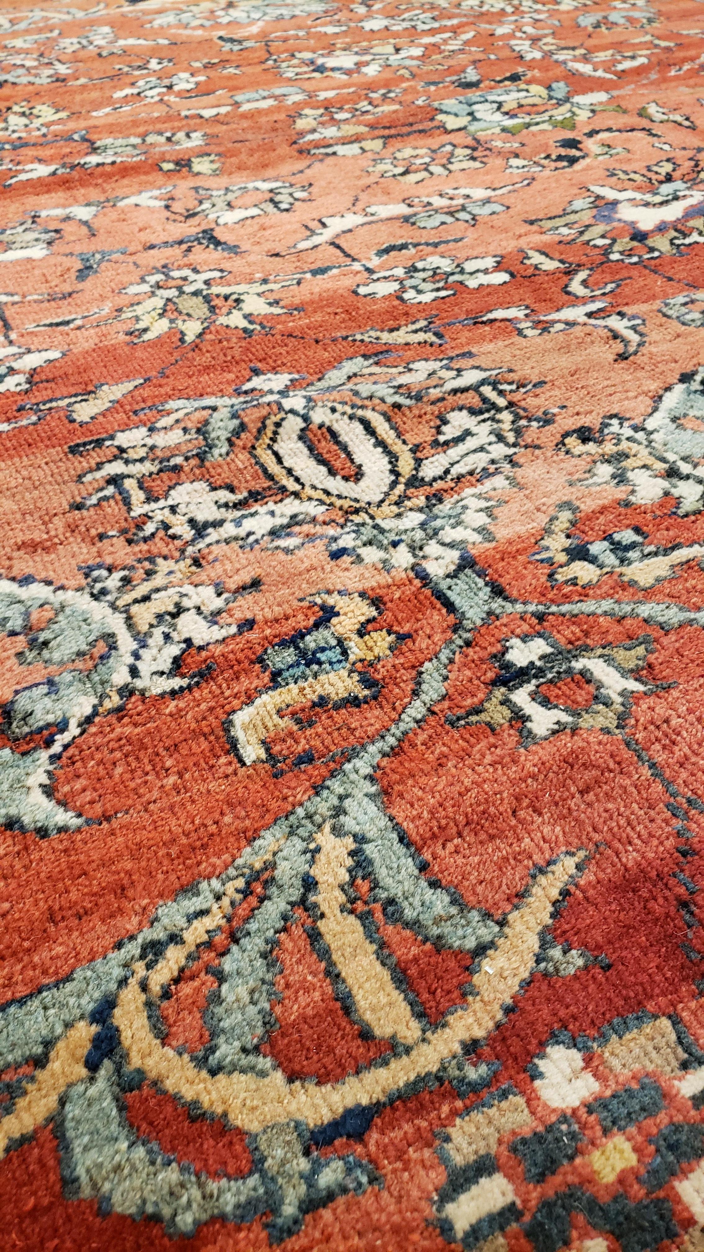 Antique Persian Sultanabad, Wool Handmade Oriental Rug Beige, Light Blue and Red In Good Condition For Sale In Port Washington, NY