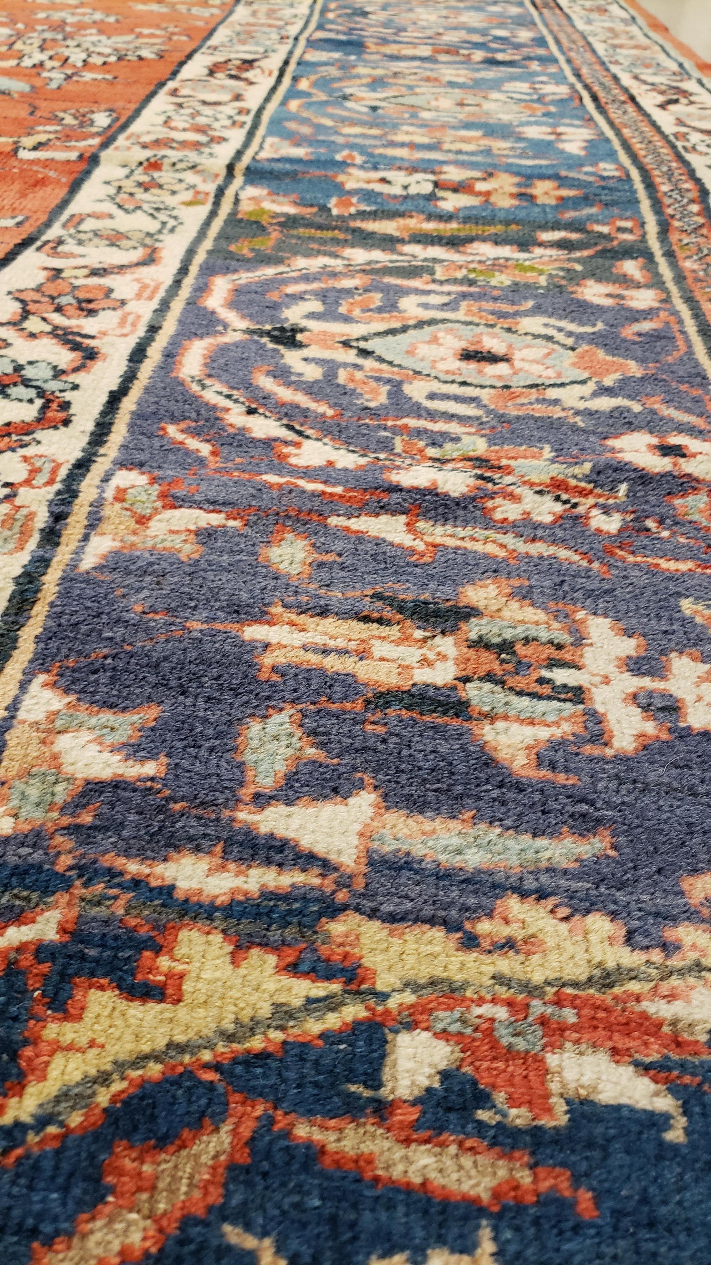 19th Century Antique Persian Sultanabad, Wool Handmade Oriental Rug Beige, Light Blue and Red For Sale