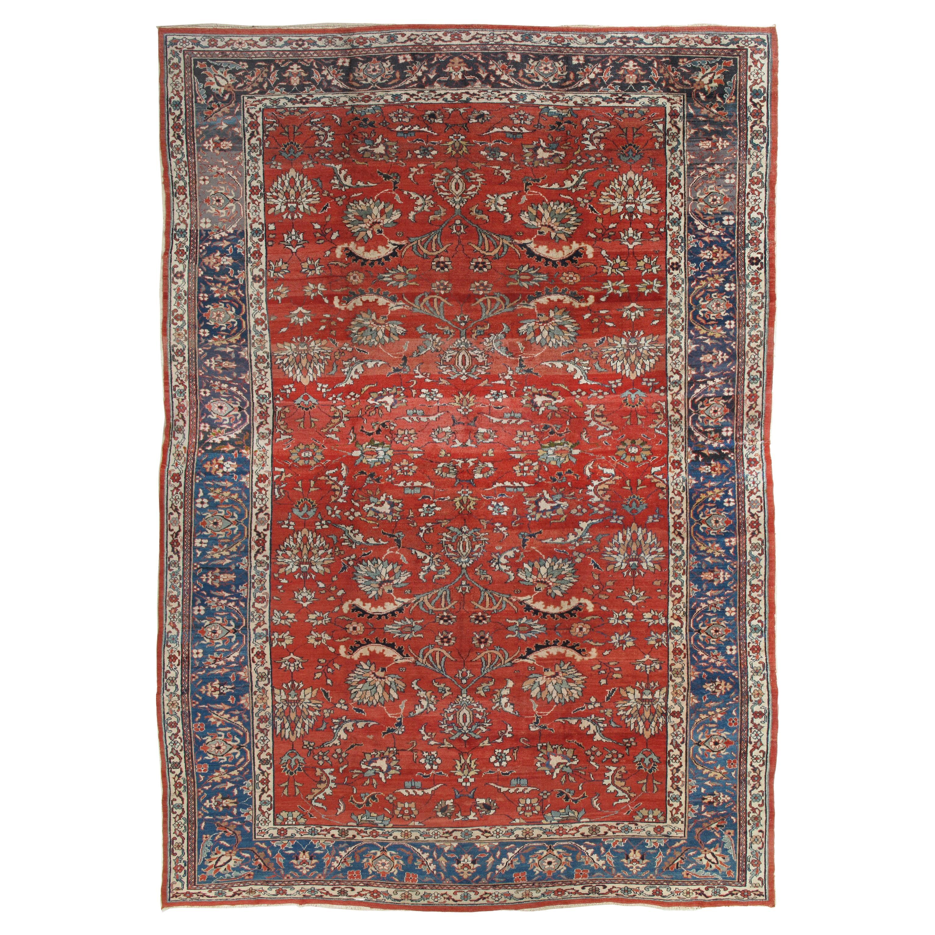 Antique Persian Sultanabad, Wool Handmade Oriental Rug Beige, Light Blue and Red For Sale