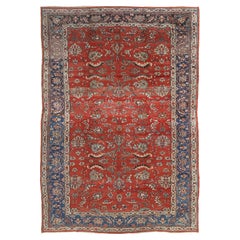 Antique Persian Sultanabad, Wool Handmade Oriental Rug Beige, Light Blue and Red