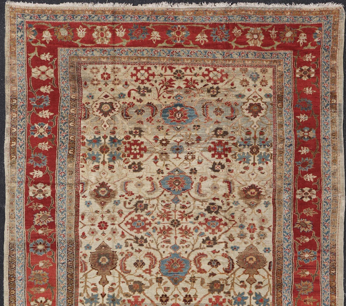 Antique Persian Sultanabad Ziegler Carpet with Rich Palmettes in Ivory Field and red border. Keivan Woven Arts /  rug 17-0302, country of origin / type: Iran / Ziegler Sultanabad, circa 1900. 

Measures: 10'8 x 16'6.        

This exceptional