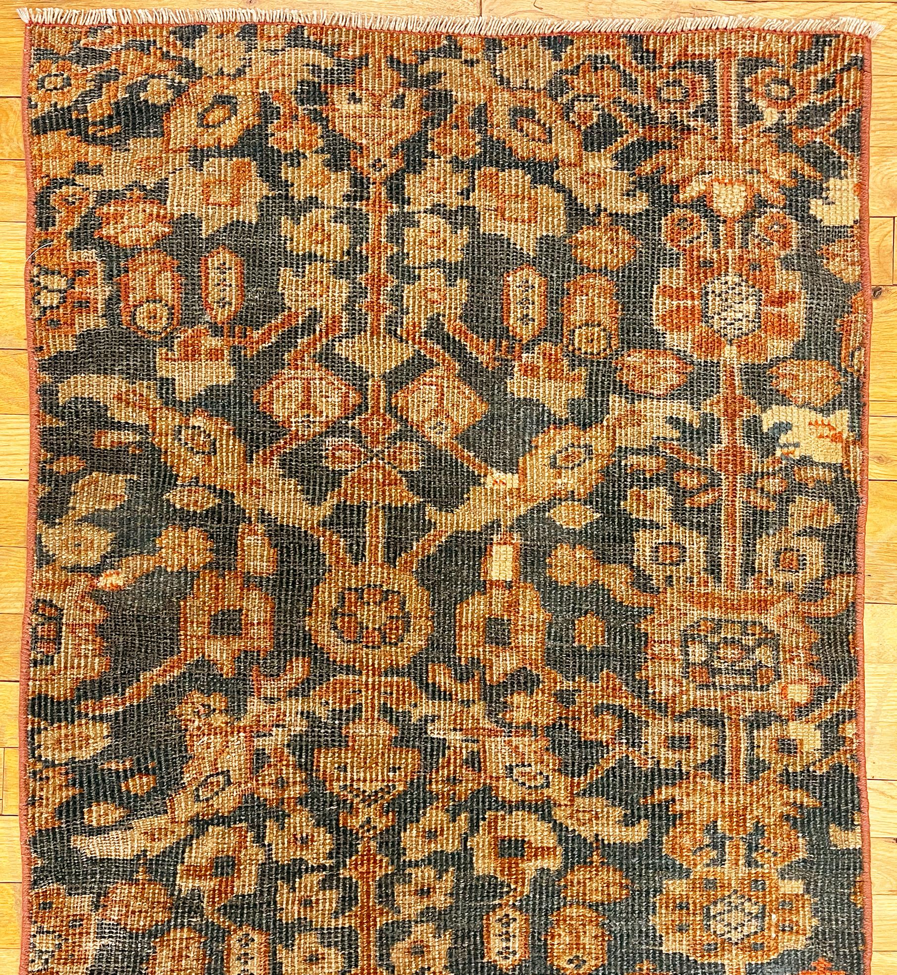 South Asian Antique Persian Borderless Sultananbad Rug, in Runner Size, Blue Field & Repeat For Sale
