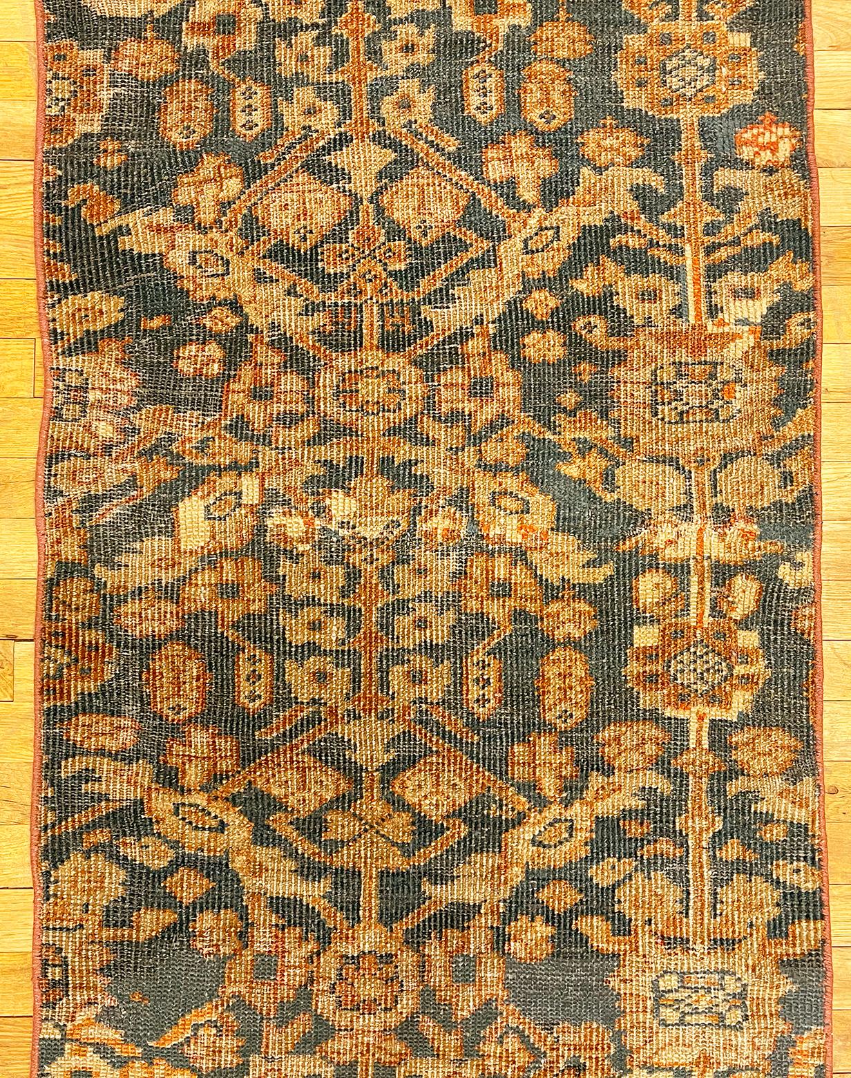 Hand-Knotted Antique Persian Borderless Sultananbad Rug, in Runner Size, Blue Field & Repeat For Sale