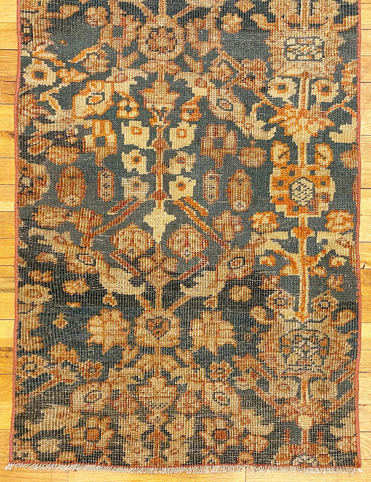 Antique Persian Borderless Sultananbad Rug, in Runner Size, Blue Field & Repeat In Good Condition For Sale In New York, NY