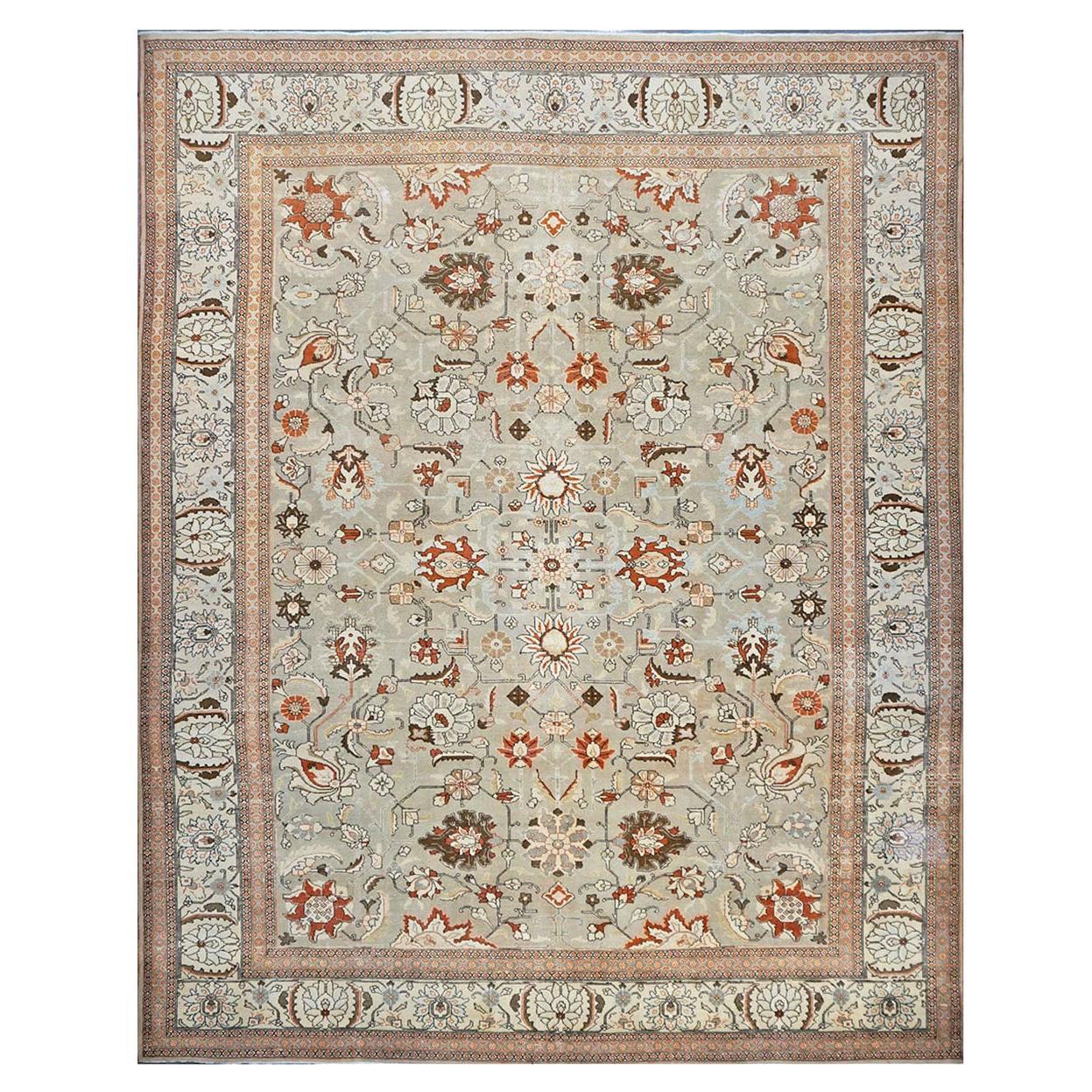 Antique Persian Tabriz 10x13 Tan, Ivory & Rust Handmade Area Rug