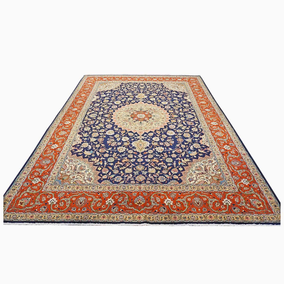 Hand-Woven Antique Persian Tabriz 10x13 Navy, Rust, & Ivory Handmade Area Rug For Sale