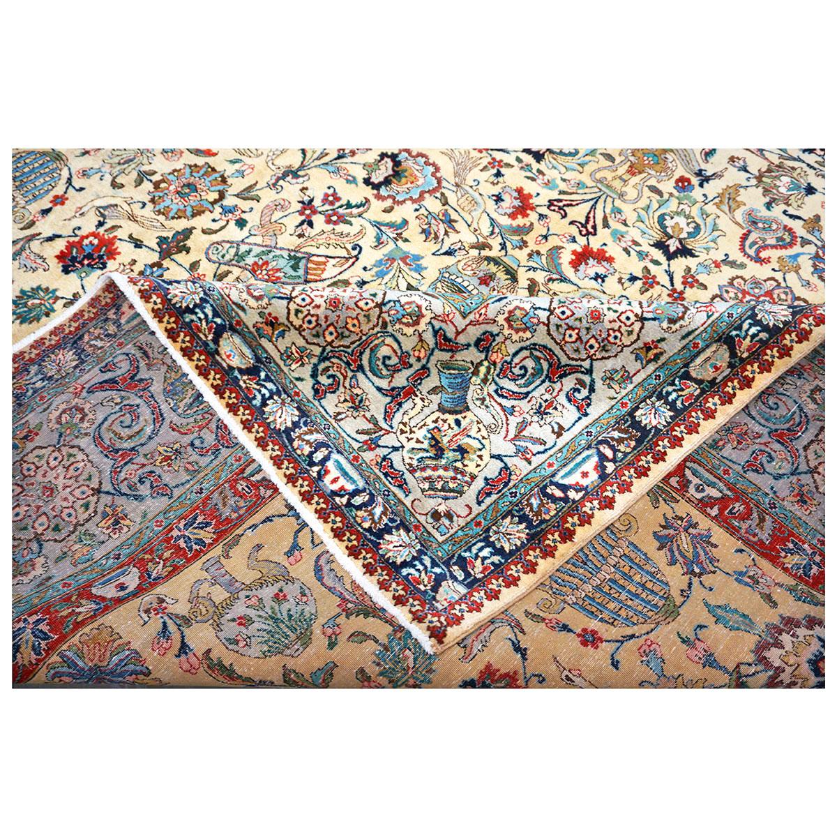 Tappeto antico persiano Tabriz 10x14 oro, grigio chiaro e rosso fatto a mano in vendita 4