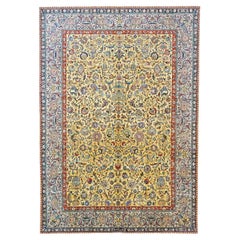 Vintage Persian Tabriz 10x14 Gold, Light Taupe, & Red Handmade Area Rug