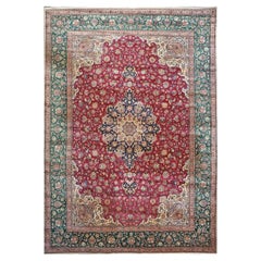 Antique Persian Tabriz 11x16 Red, Green, & Ivory Handmade Area Rug