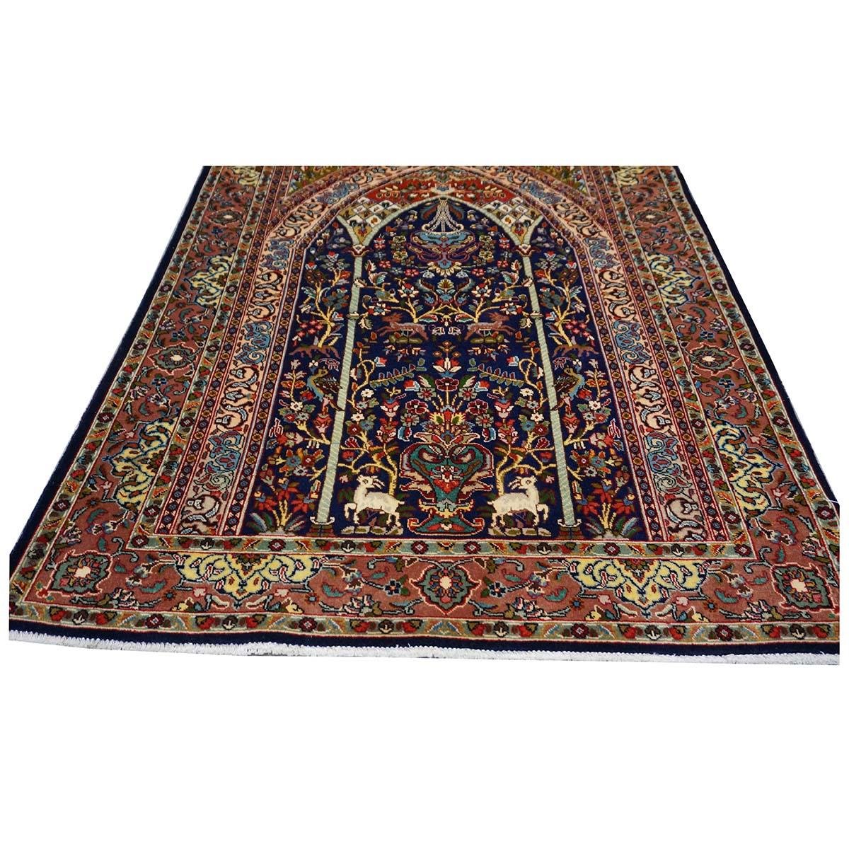Antiker persischer Täbris-Teppich 3x5 in Marineblau & Mauve, handgefertigt (Persisch) im Angebot