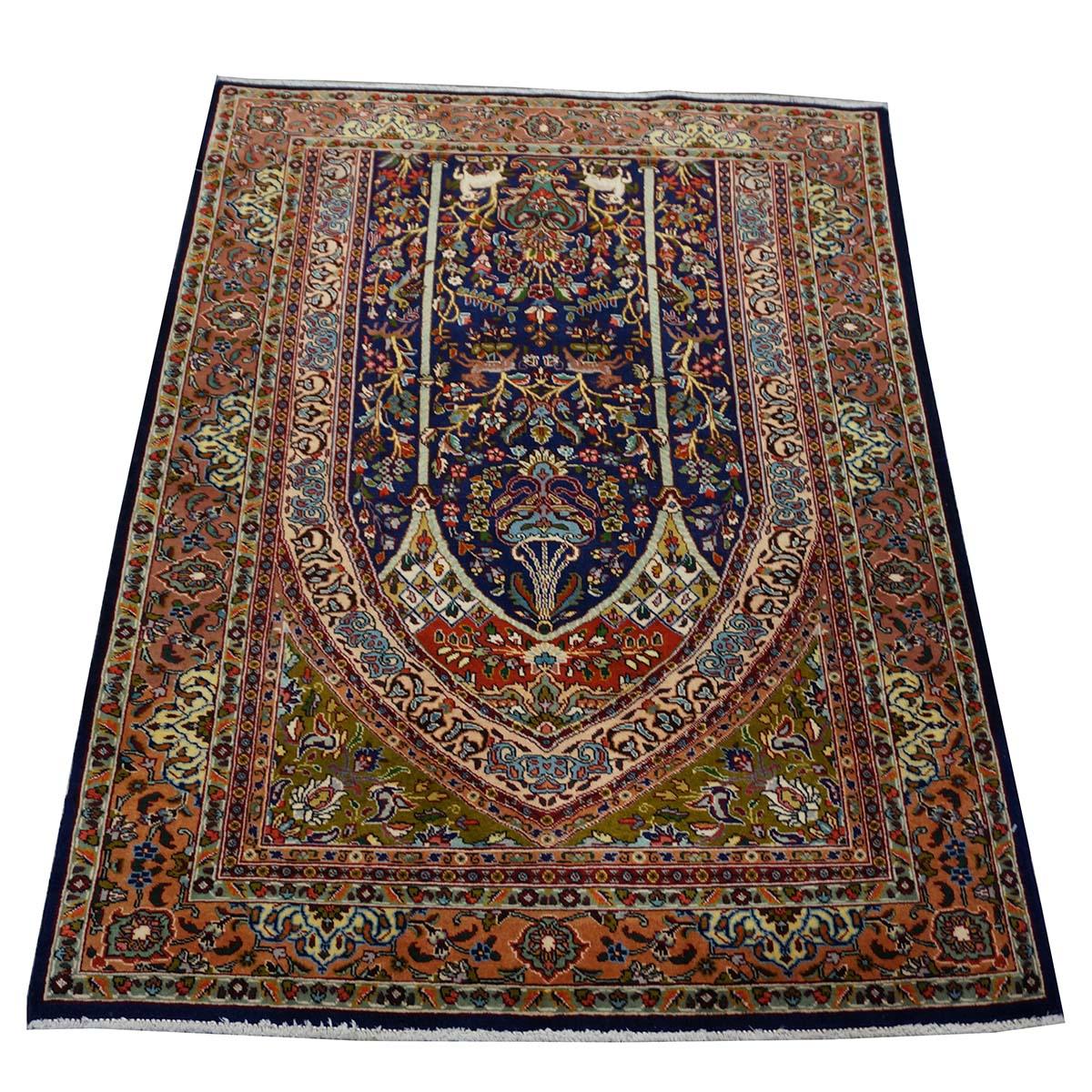 Antiker persischer Täbris-Teppich 3x5 in Marineblau & Mauve, handgefertigt (Handgewebt) im Angebot