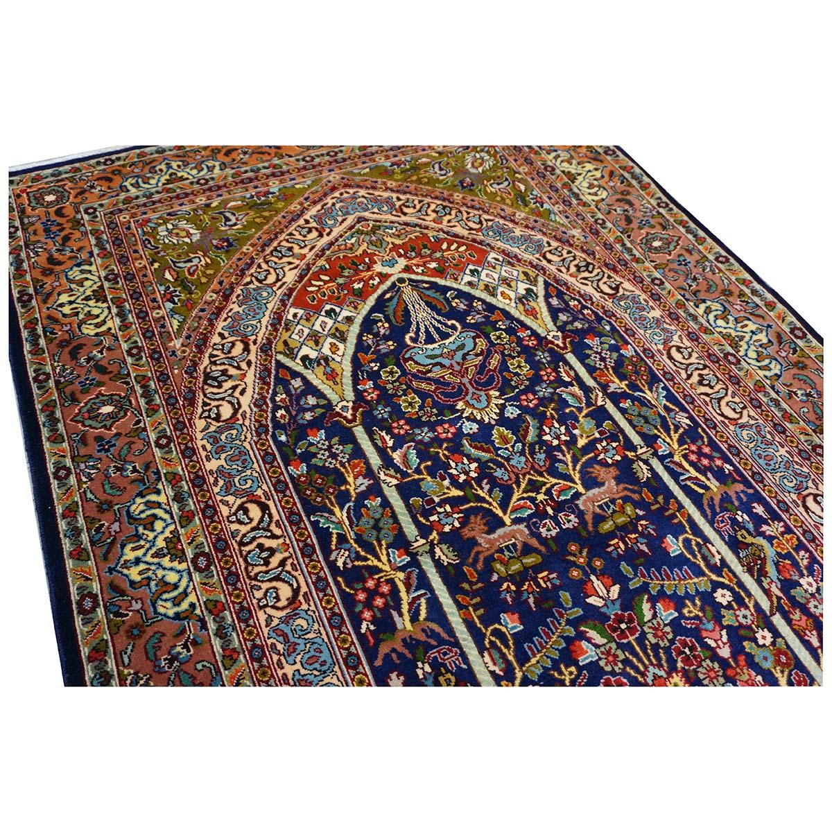 Antiker persischer Täbris-Teppich 3x5 in Marineblau & Mauve, handgefertigt (Mitte des 20. Jahrhunderts) im Angebot