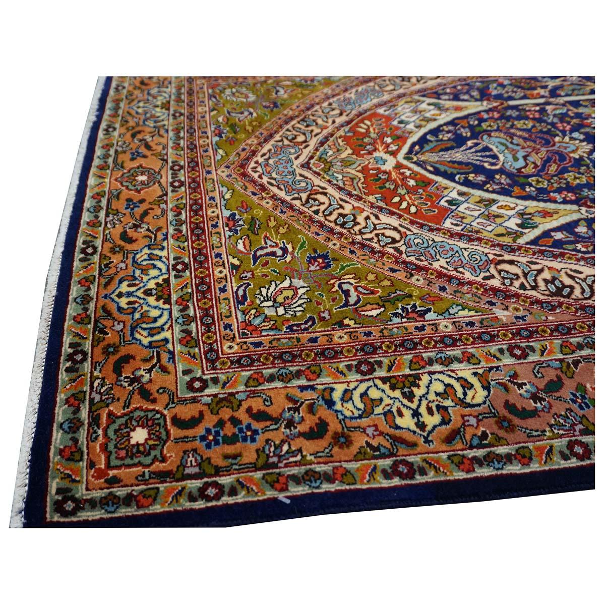 Antiker persischer Täbris-Teppich 3x5 in Marineblau & Mauve, handgefertigt (Wolle) im Angebot