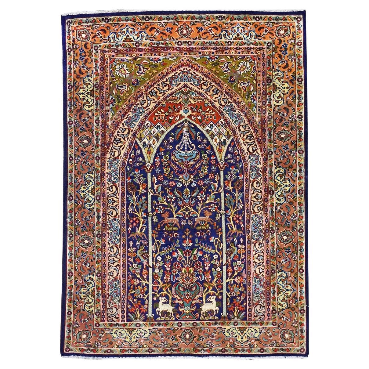 Antiker persischer Täbris-Teppich 3x5 in Marineblau & Mauve, handgefertigt